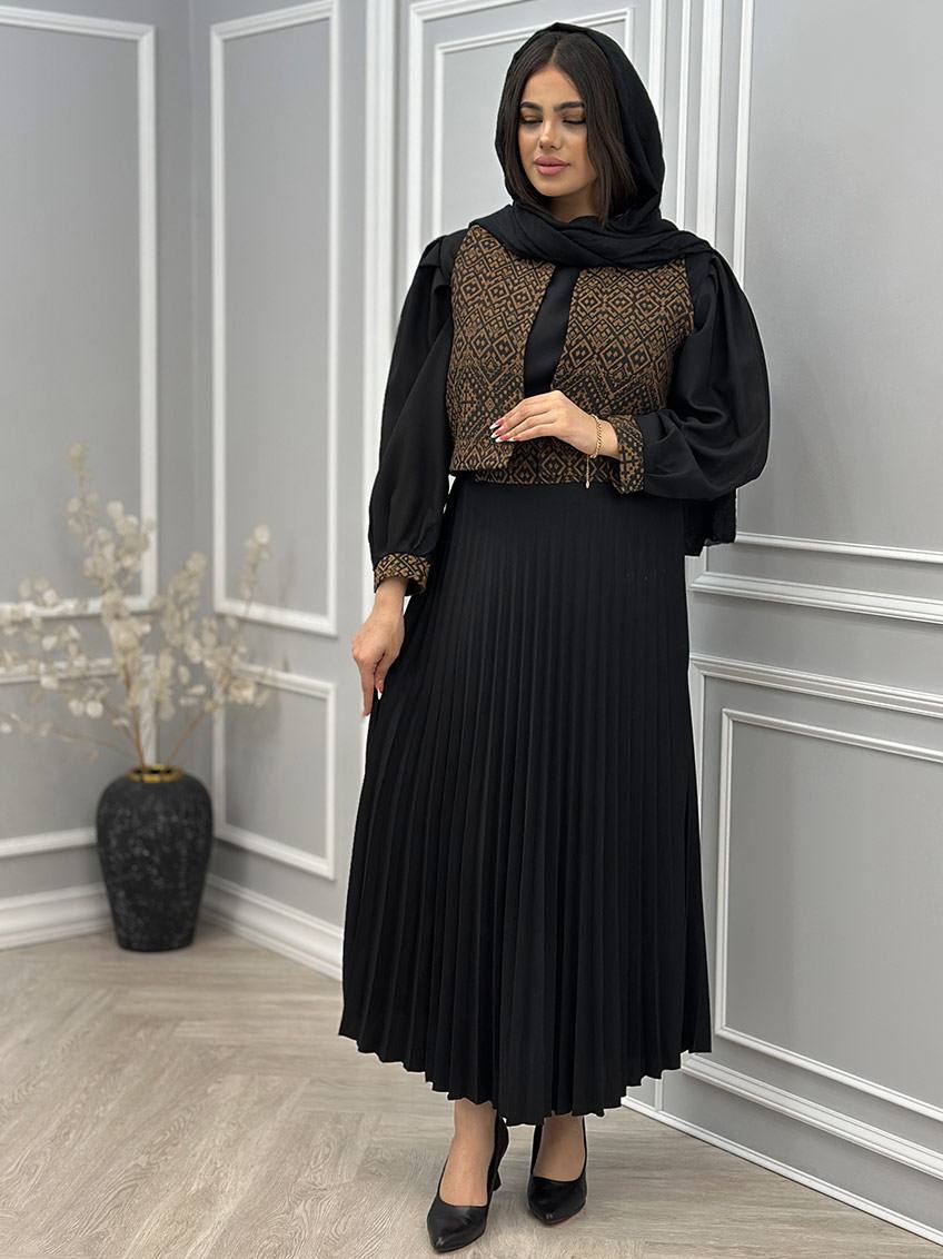 ست سه تیکه پیراهن و ژیله لوکس جنس کرپ و تافته