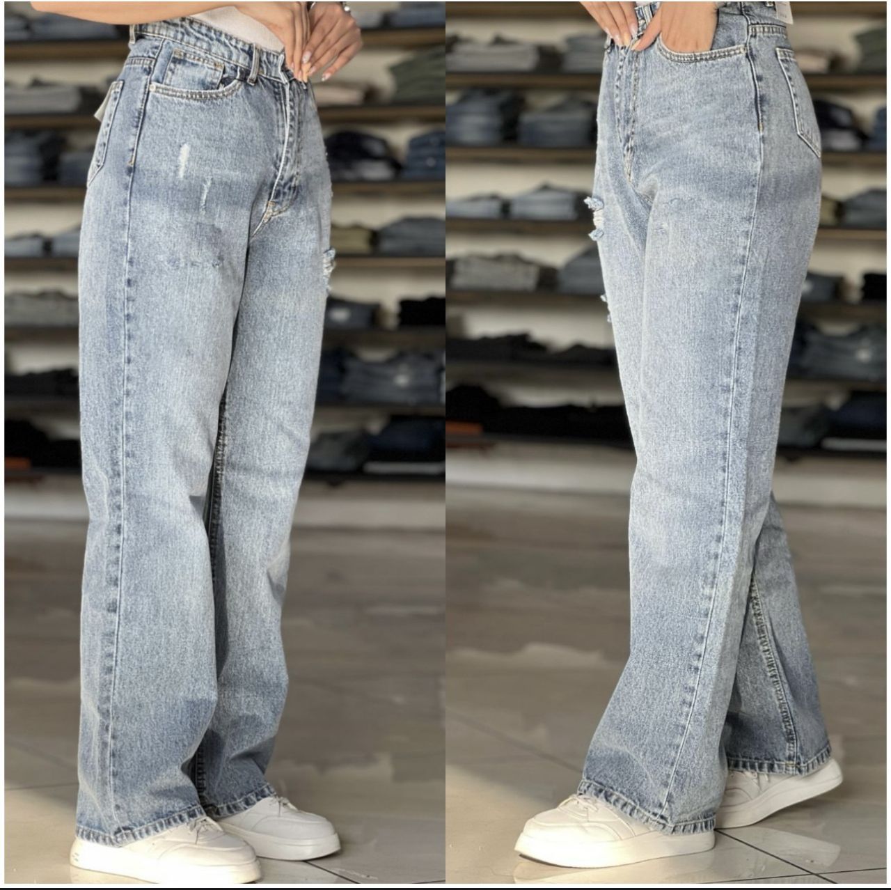 شلوار جین زنانه نیم بگ جنس جین ترک