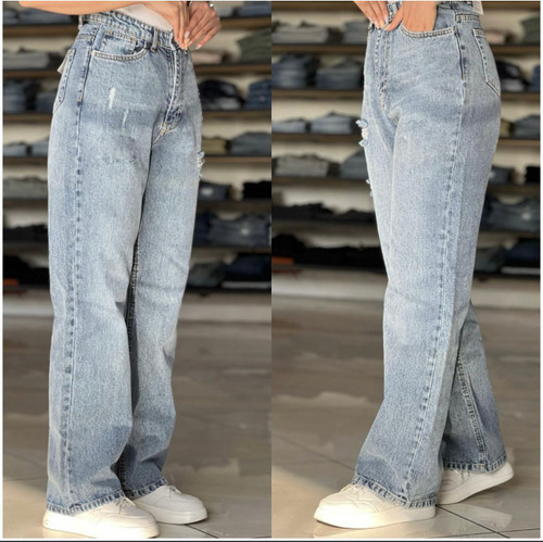 شلوار جین زنانه نیم بگ جنس جین ترک