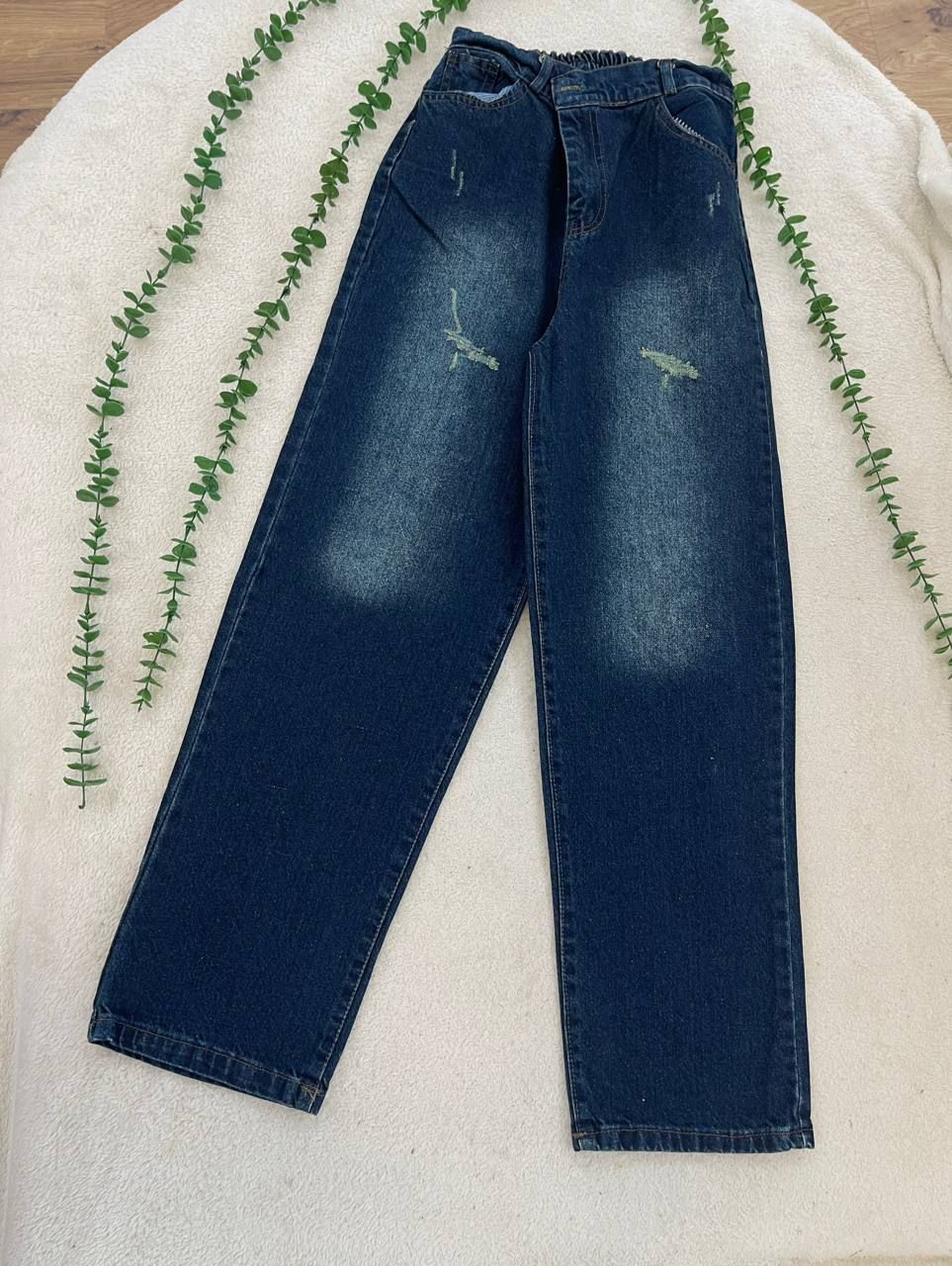 شلوار جین زنانه نیم بگ جنس جین ترک