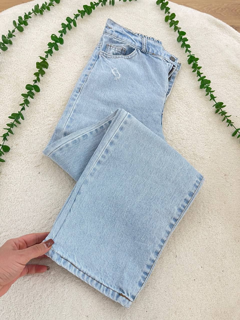 شلوار جین زنانه نیم بگ جنس جین ترک