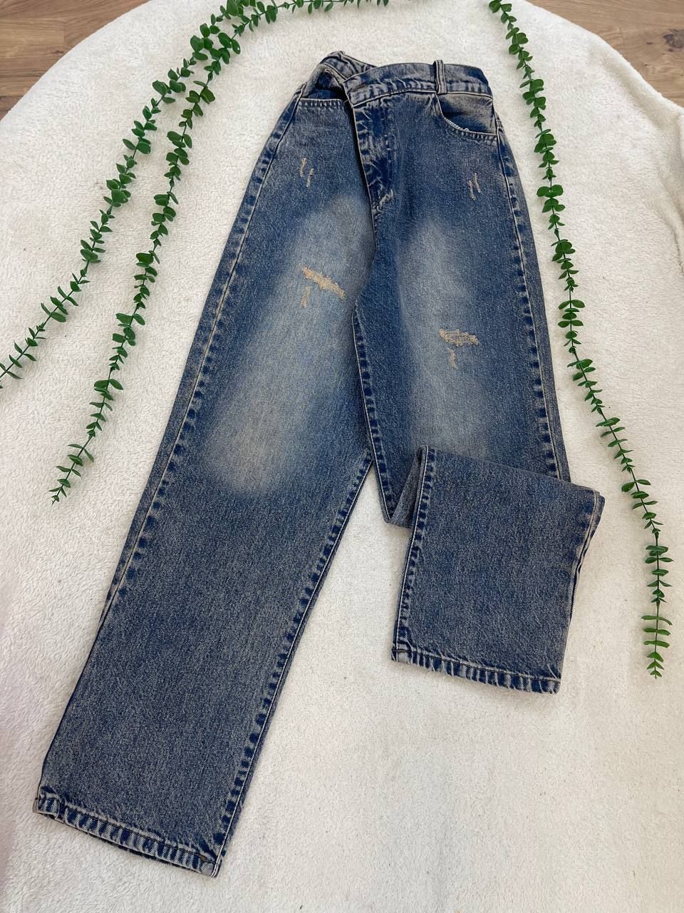 شلوار جین زنانه نیم بگ جنس جین ترک