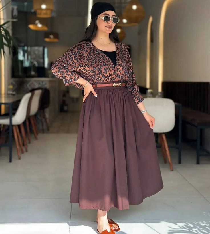 ست سه تیکه شومیز پلنگی دامن کمربند جگوار جدید جنس دامن لینن شومیز بوگاتی