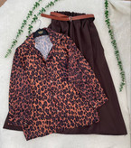 ست سه تیکه شومیز پلنگی دامن کمربند جگوار جدید جنس دامن لینن شومیز بوگاتی