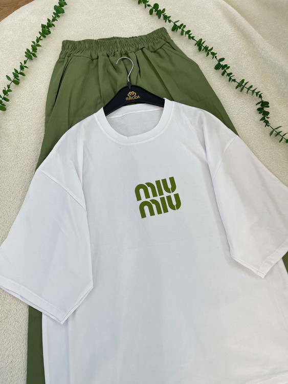 ست تیشرت شلوار میو میو (miu miu) جنس تیشرت پنبه جنس شلوار لینن