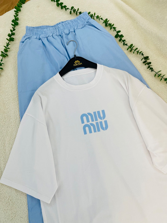 ست تیشرت شلوار میو میو (miu miu) جنس تیشرت پنبه جنس شلوار لینن