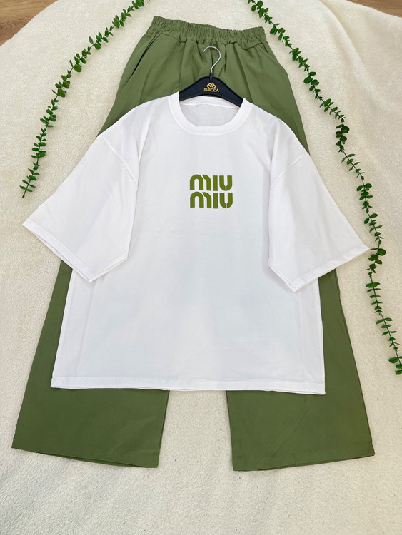 ست تیشرت شلوار میو میو (miu miu) جنس تیشرت پنبه جنس شلوار لینن