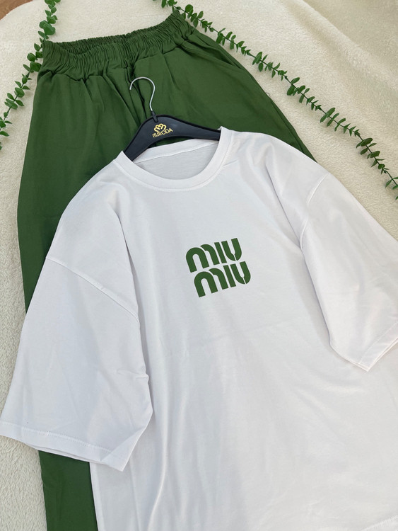 ست تیشرت شلوار میو میو (miu miu) جنس تیشرت پنبه جنس شلوار لینن