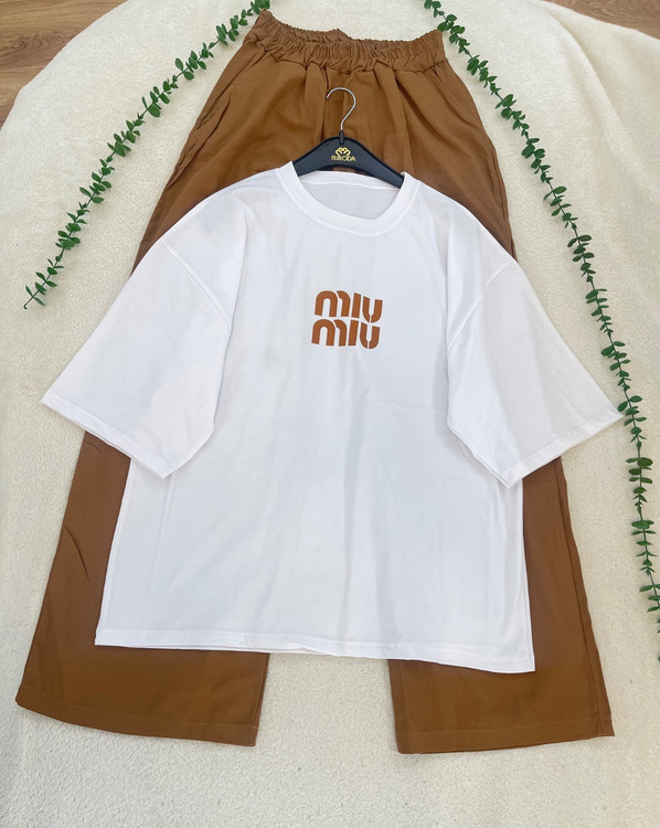 ست تیشرت شلوار میو میو (miu miu) جنس تیشرت پنبه جنس شلوار لینن