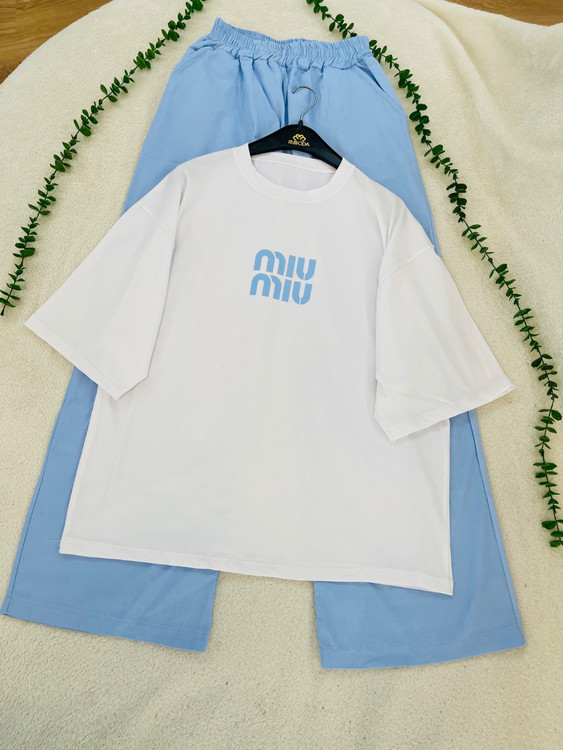 ست تیشرت شلوار میو میو (miu miu) جنس تیشرت پنبه جنس شلوار لینن