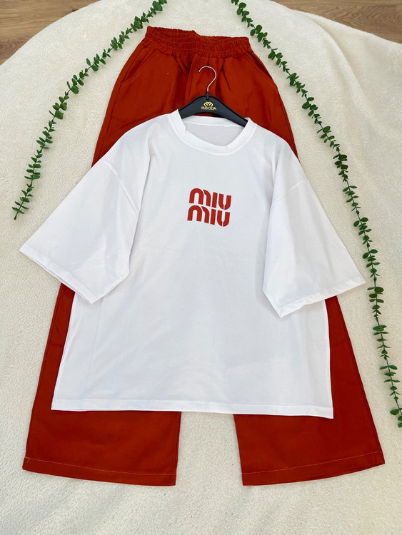ست تیشرت شلوار میو میو (miu miu) جنس تیشرت پنبه جنس شلوار لینن