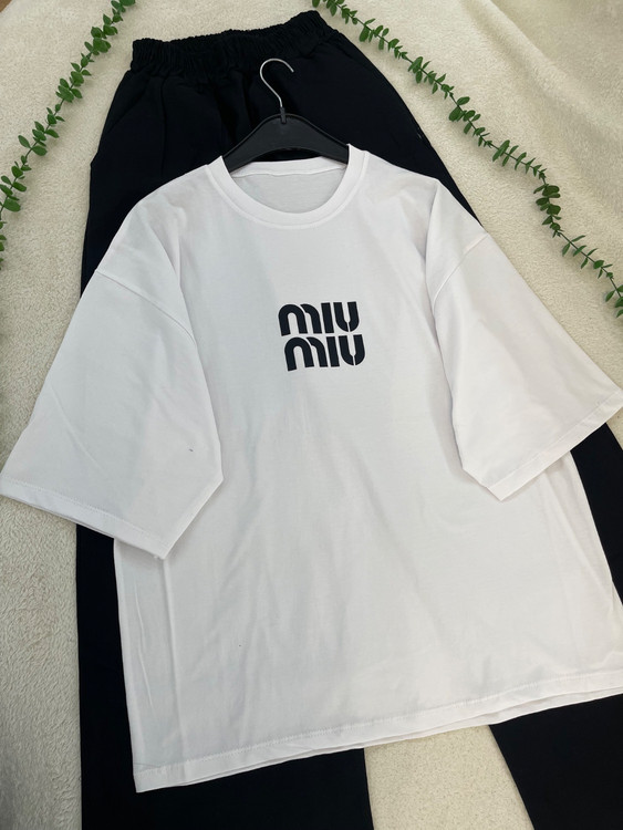 ست تیشرت شلوار میو میو (miu miu) جنس تیشرت پنبه جنس شلوار لینن