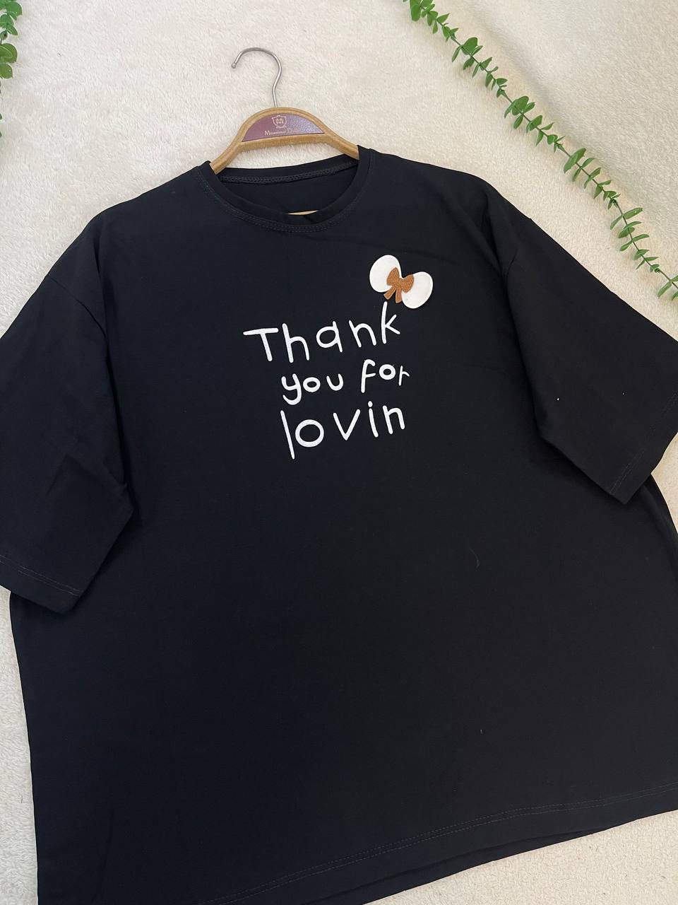 تیشرت باکسی Thank you جنس سوپر پنبه فری سایز