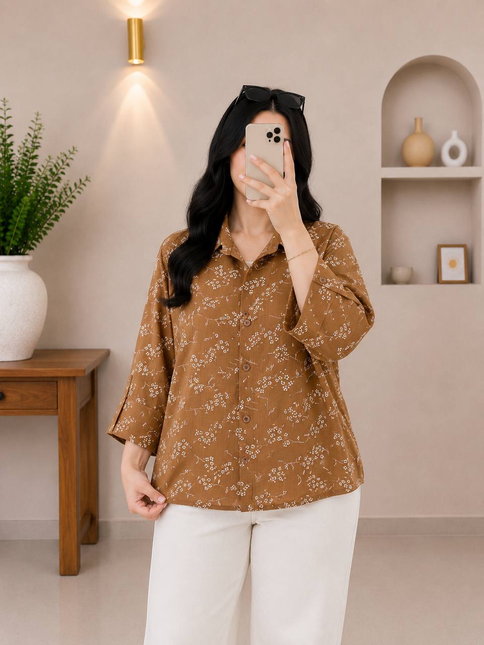 شومیز زنانه ساناز شکلاتی تن مدل