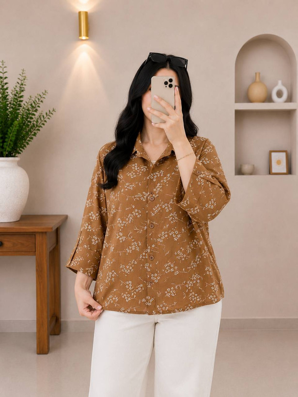 شومیز زنانه ساناز شکلاتی تن مدل
