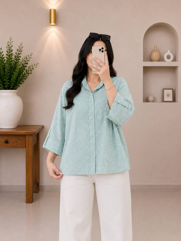 شومیز زنانه ساناز سبز آدامسی تن مدل