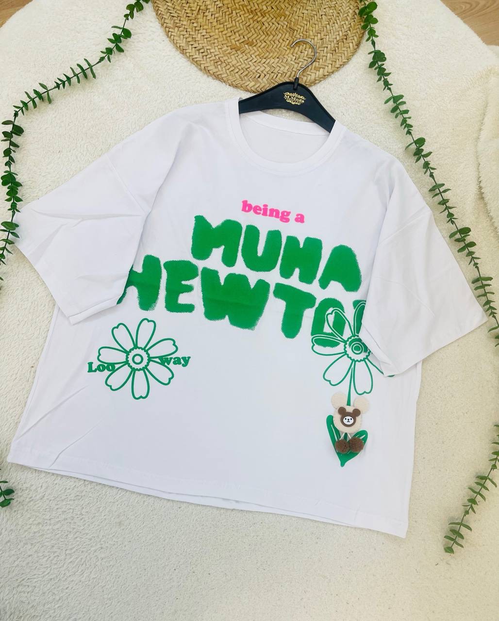 تیشرت باکسی زنانه MUNA NEWTO سفید نخ پنبه