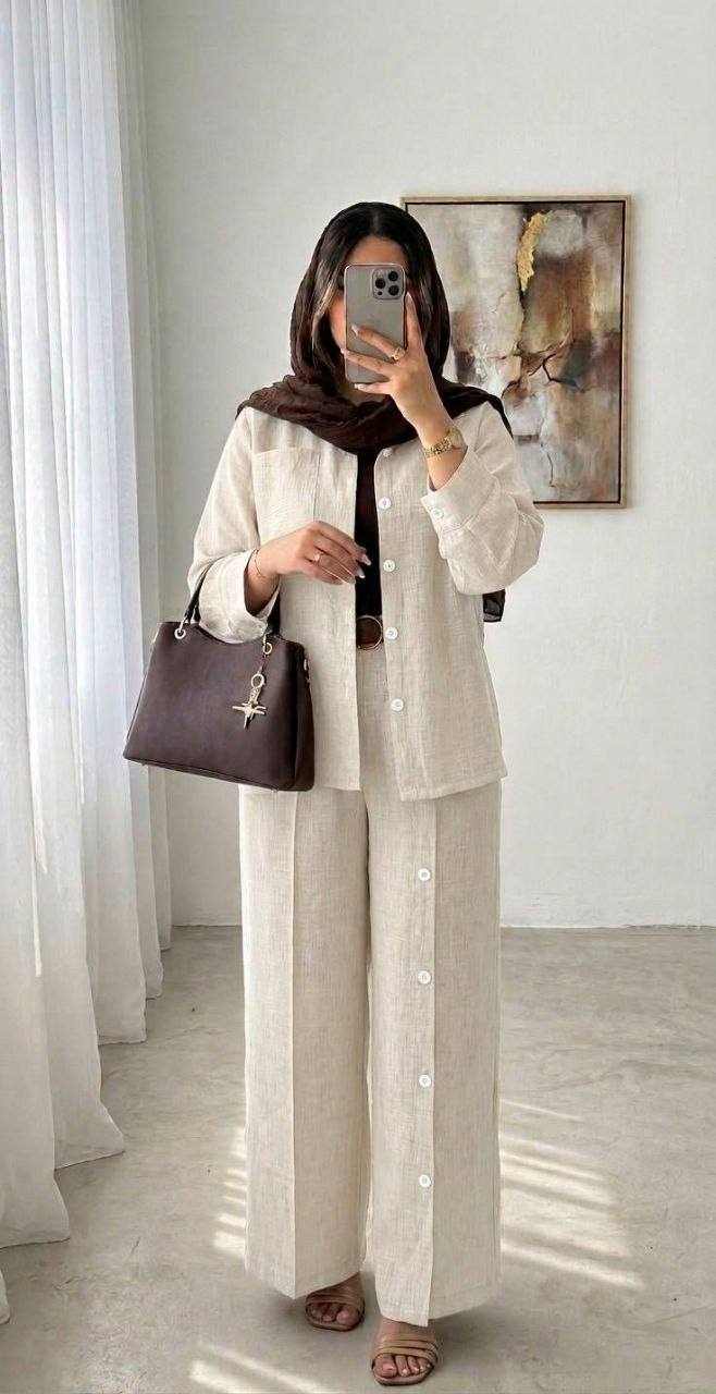 ست تونیک شلوار زنانه سالسا کرم تن‌خور