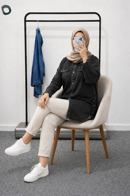 تنخور تونیک مانتویی جین ذغالی