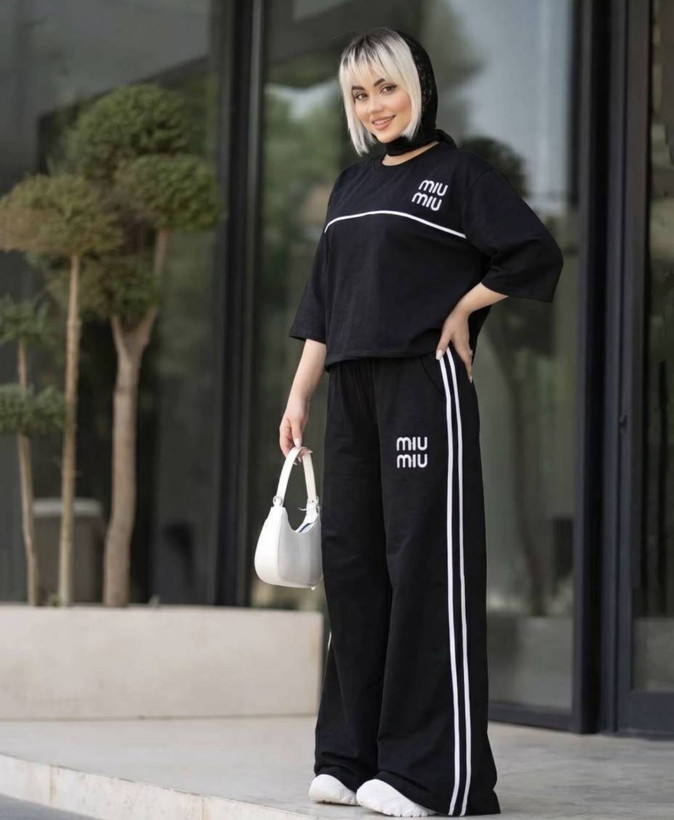 ست تیشرت و شلوار MIU میرادا زنانه، دورس گلکسی، عکس تنخور
