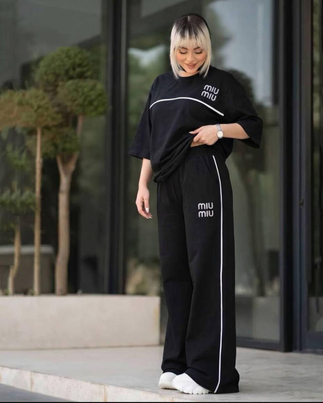 ست تیشرت و شلوار MIU میرادا زنانه، رنگ مشکی، نمای تنخور