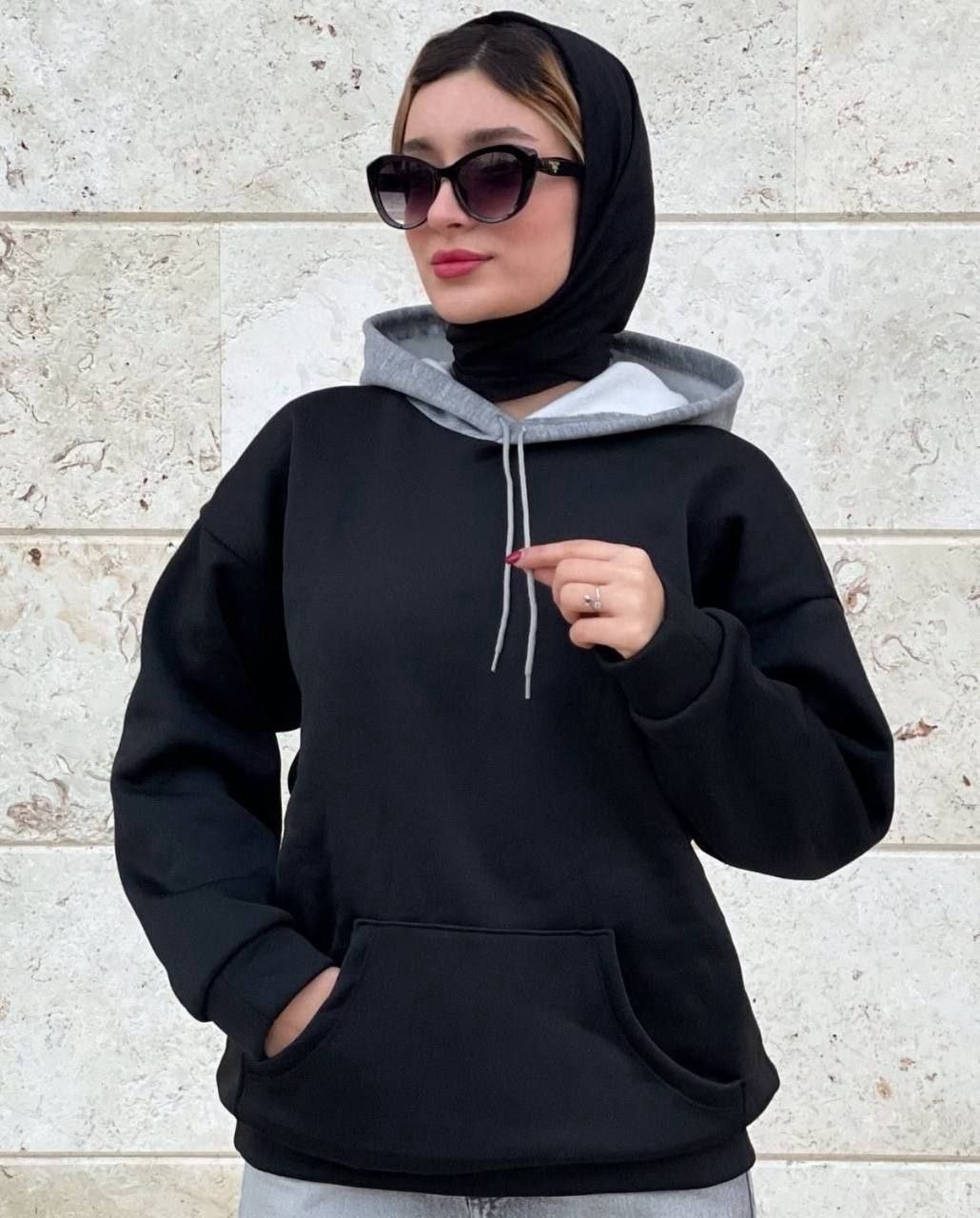 هودی کلاه طوسی بارا مشکی زنانه نمای تنخور