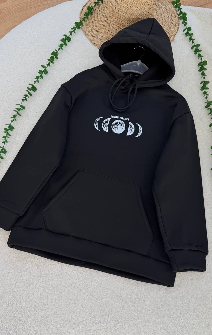 هودی MOON PHASES مشکی نمای نزدیک طرح و پارچه