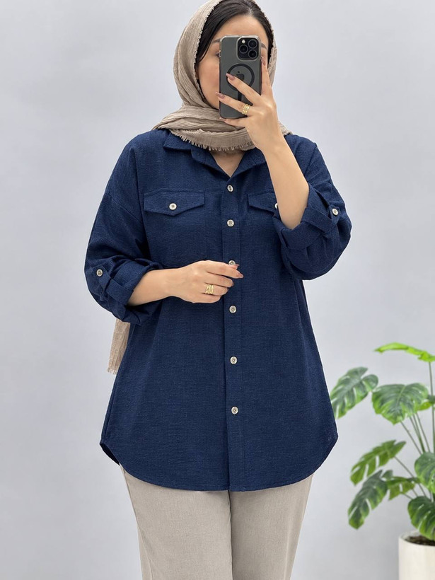 تونیک مانتویی شایلار آبی تیره نمای تنخور